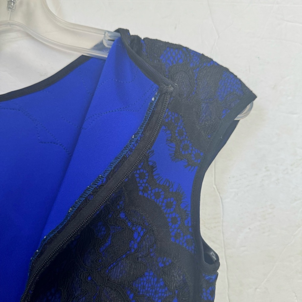 Tadashi Shoji Lace Cocktail Dress Short Sleeve Sheath Pencil Skirt Color Block 2 - Picture 9 of 16